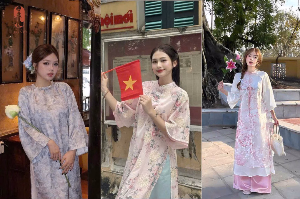 Khách hàng rạng rỡ trong trang phục áo dài lụa việt